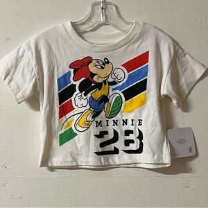 Disney Minnie Mouse T-shirt Retro Colorful Cropped White Girls Size 3